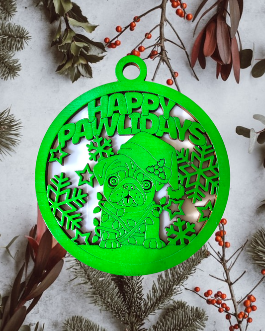 Christmas Fun Pun Ornament -Happy Pawlidays