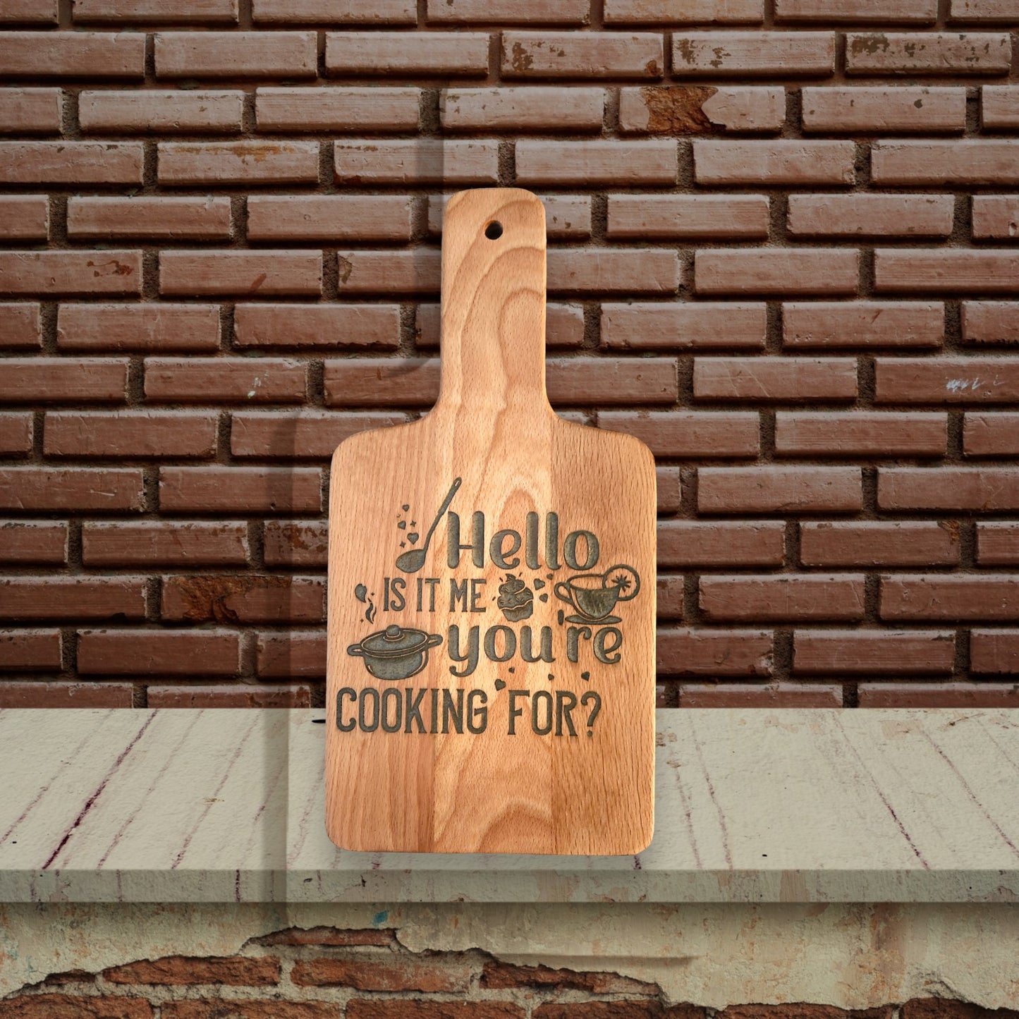 Paddle Handle Small Serving Board Epoxy Filled - "Hello, Is it Me You're Cooking For?"