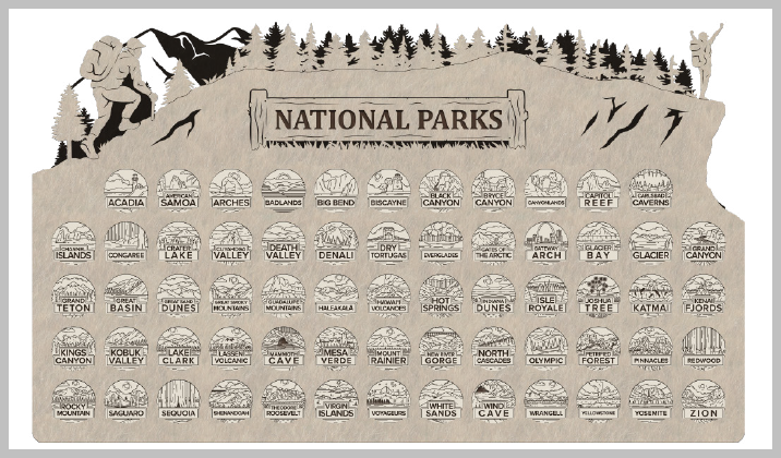 Hiking Theme National Park Tracker with Tokens