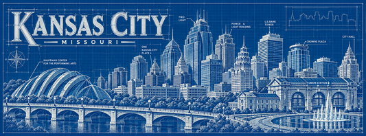 Kansas City Skyline Magnet - Architectural Blueprint Style