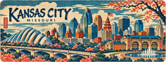 Kansas City Skyline Magnet - Japanese Woodblock Style