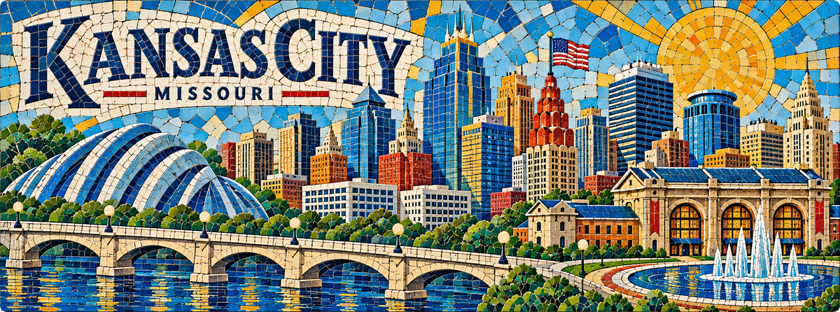Kansas City Skyline Magnet - Mosaic Tile Style