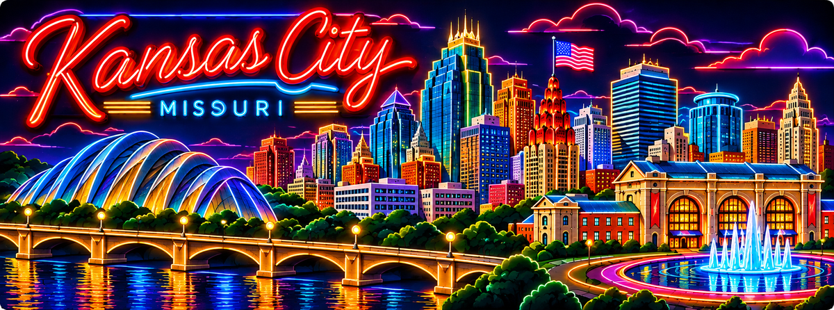 Kansas City Skyline Magnet - Neon Sign Style