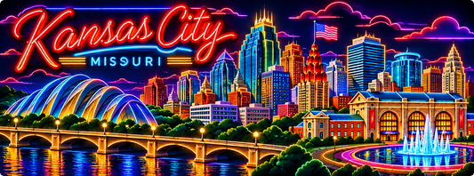 Kansas City Skyline Magnet - Neon Sign Style