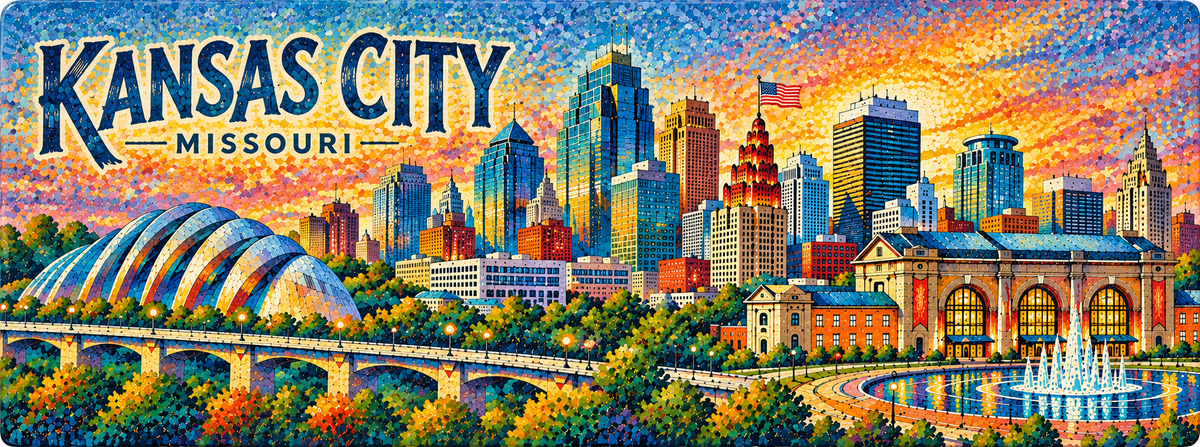 Kansas City Skyline Magnet - Pointillism Style