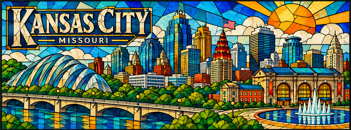 Kansas City Skyline Magnet - Stained Glass Style