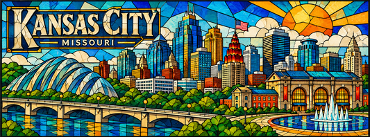 Kansas City Skyline Magnet - Stained Glass Style