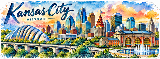 Kansas City Skyline Magnet - Watercolor Style