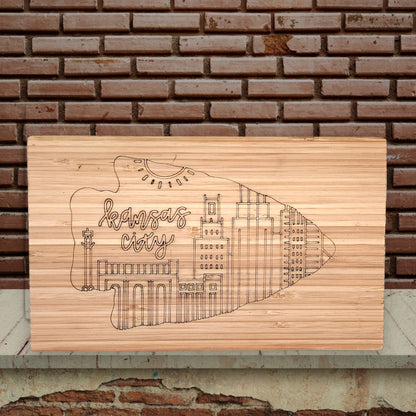 Kansas City Skyline in Arrowhead Bamboo Small Serving Board