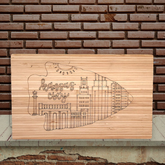 Kansas City Skyline in Arrowhead Bamboo Small Serving Board