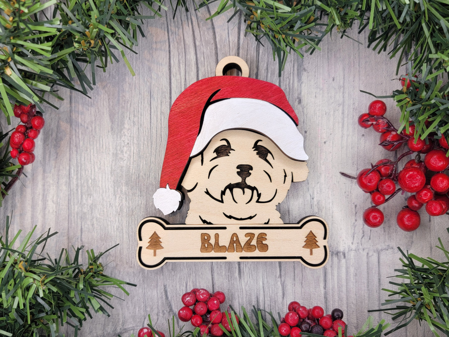 Maltese Santa Hat Dog Ornament