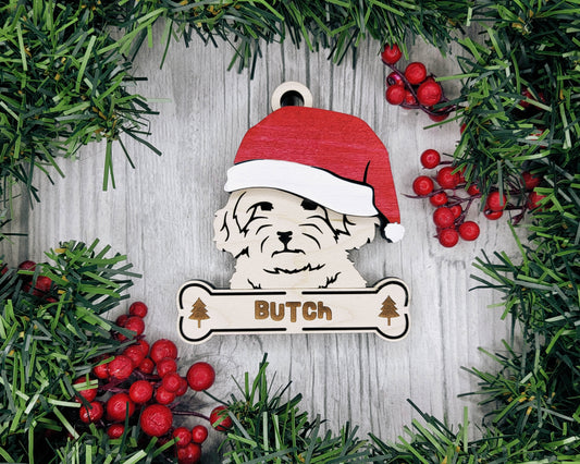Maltipoo Santa Hat Dog Ornament