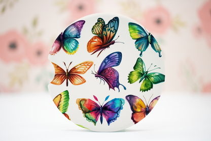 Butterflies Round Neoprene Car Coaster (Set of 2)