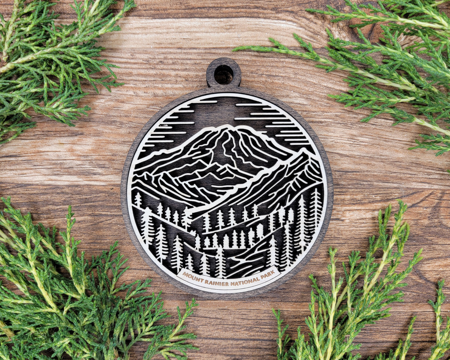 Mount Ranier National Park Line Art Ornament