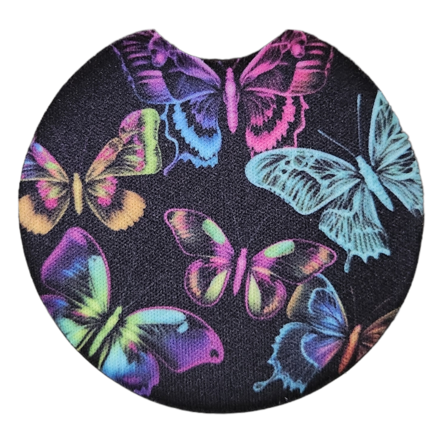 Watercolor Butterflies Round Neoprene Car Coaster