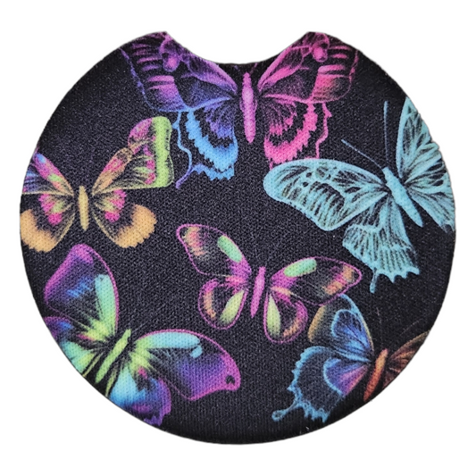 Watercolor Butterflies Round Neoprene Car Coaster