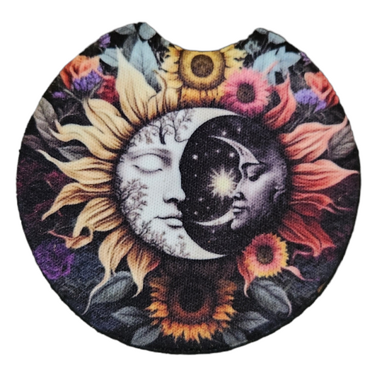 Sun and Moon Round Neoprene Car Coaster