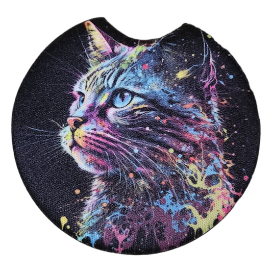 Watercolor Cat Round Neoprene Car Coaster