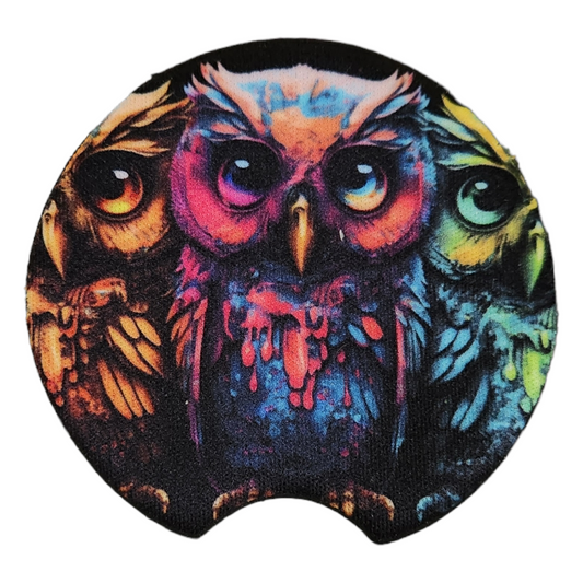 Owls Round Neoprene Car Coaster