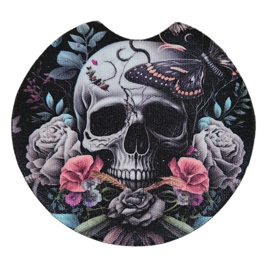 Skull and Roses Round Neoprene Car Coaster