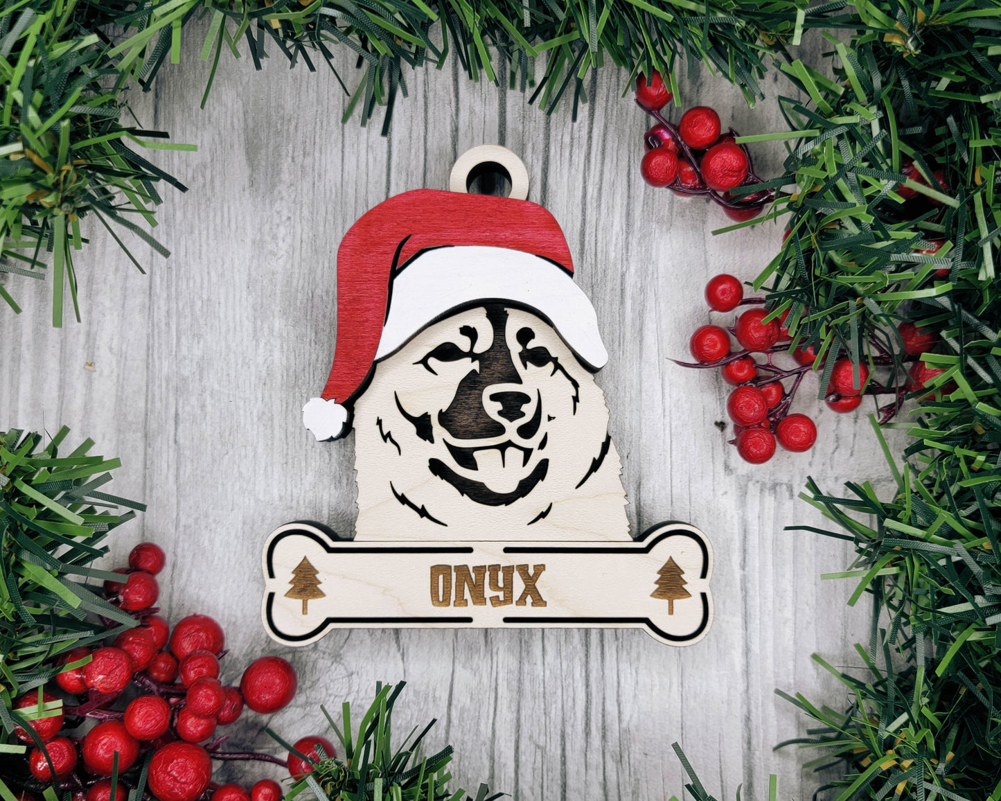 Norwegian Elkhound Santa Hat Dog Ornament