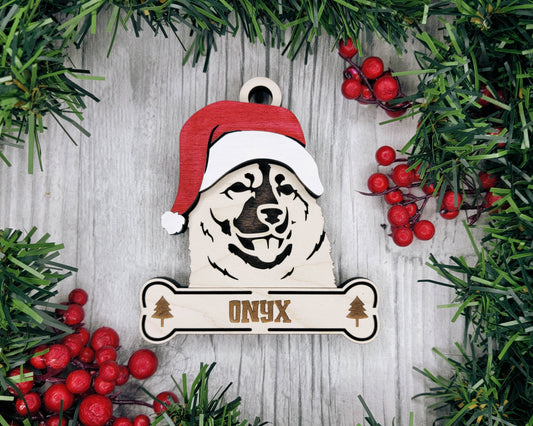 Norwegian Elkhound Santa Hat Dog Ornament