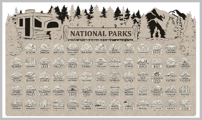 Pop-Up Camper Theme National Park Tracker with Tokens