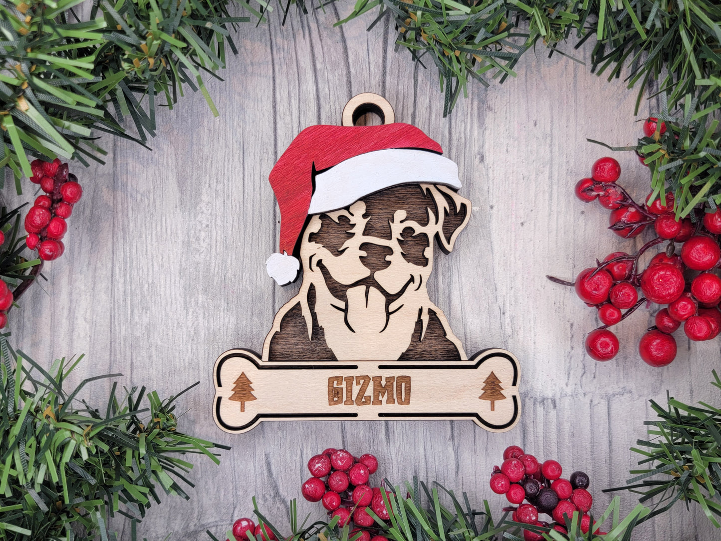 Rottweiler Santa Hat Dog Ornament