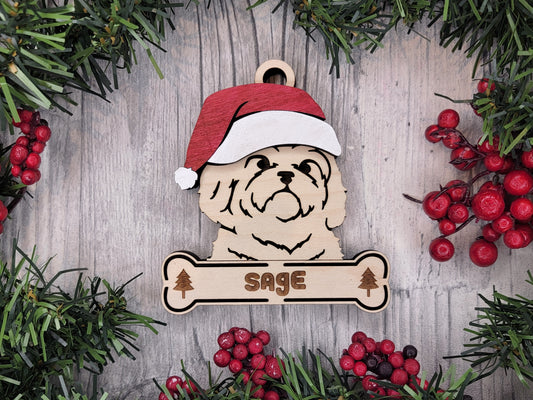 Shih Tzu Santa Hat Dog Ornament
