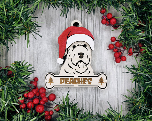Soft Coated Wheaten Terrier Santa Hat Dog Ornament