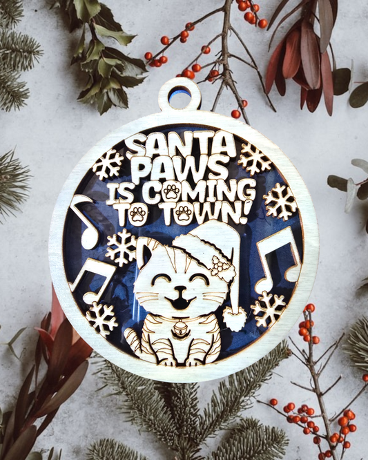 Christmas Fun Pun Ornament - Santa Paws is Coming to Town
