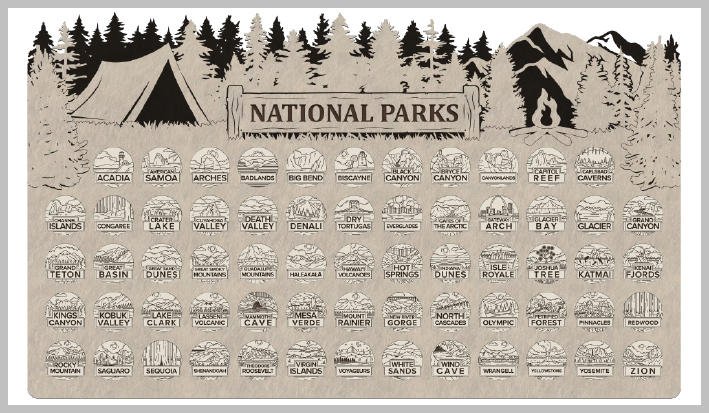 Tent Theme National Park Tracker with Tokens