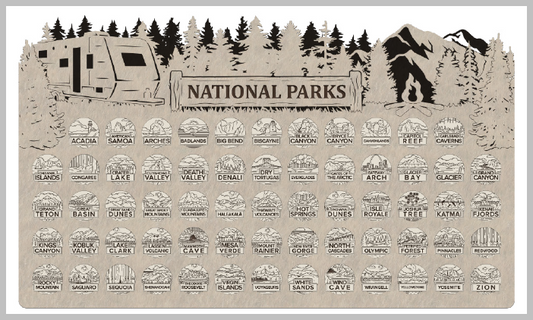 Tow Behind Camper Theme National Park Tracker with Tokens