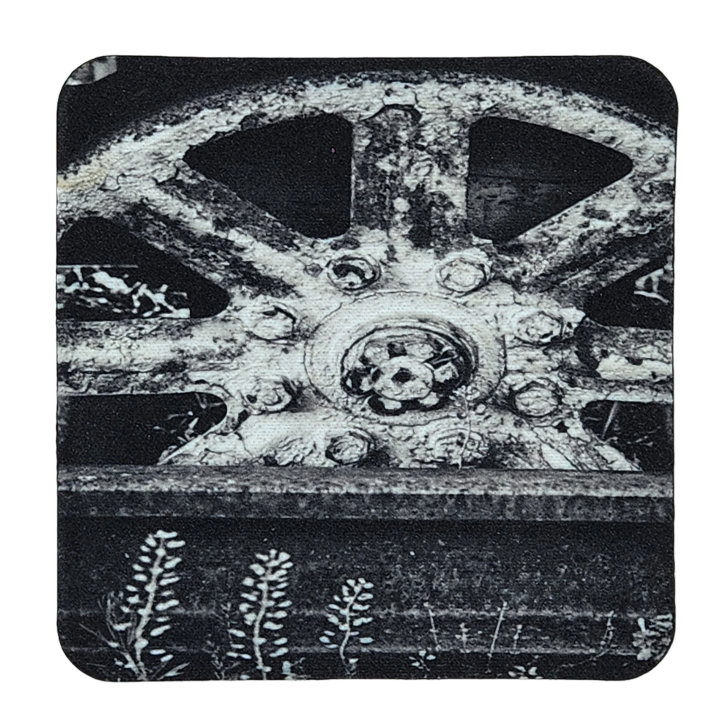 Train Wheel, Neoprene Square Cup Coaster