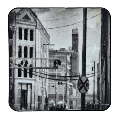 Kansas City West Bottoms Black and White, Neoprene Square Cup Coaster