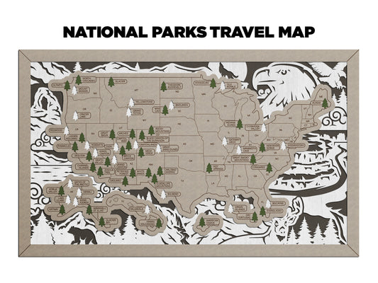 Wildlife National Park Travel Map with Pine Tree Inserts (No Name Plate)