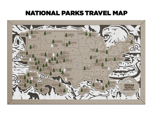 Wildlife National Park Travel Map with Pine Tree Inserts (With Name Plate)