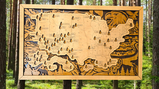 Wildlife National Park Travel Map with Pine Tree Inserts