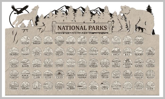 Wildlife Theme National Park Tracker with Tokens