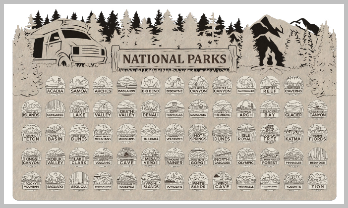 Winnebago Camper Theme National Park Tracker with Tokens