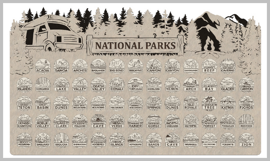Winnebago Camper Theme National Park Tracker with Tokens