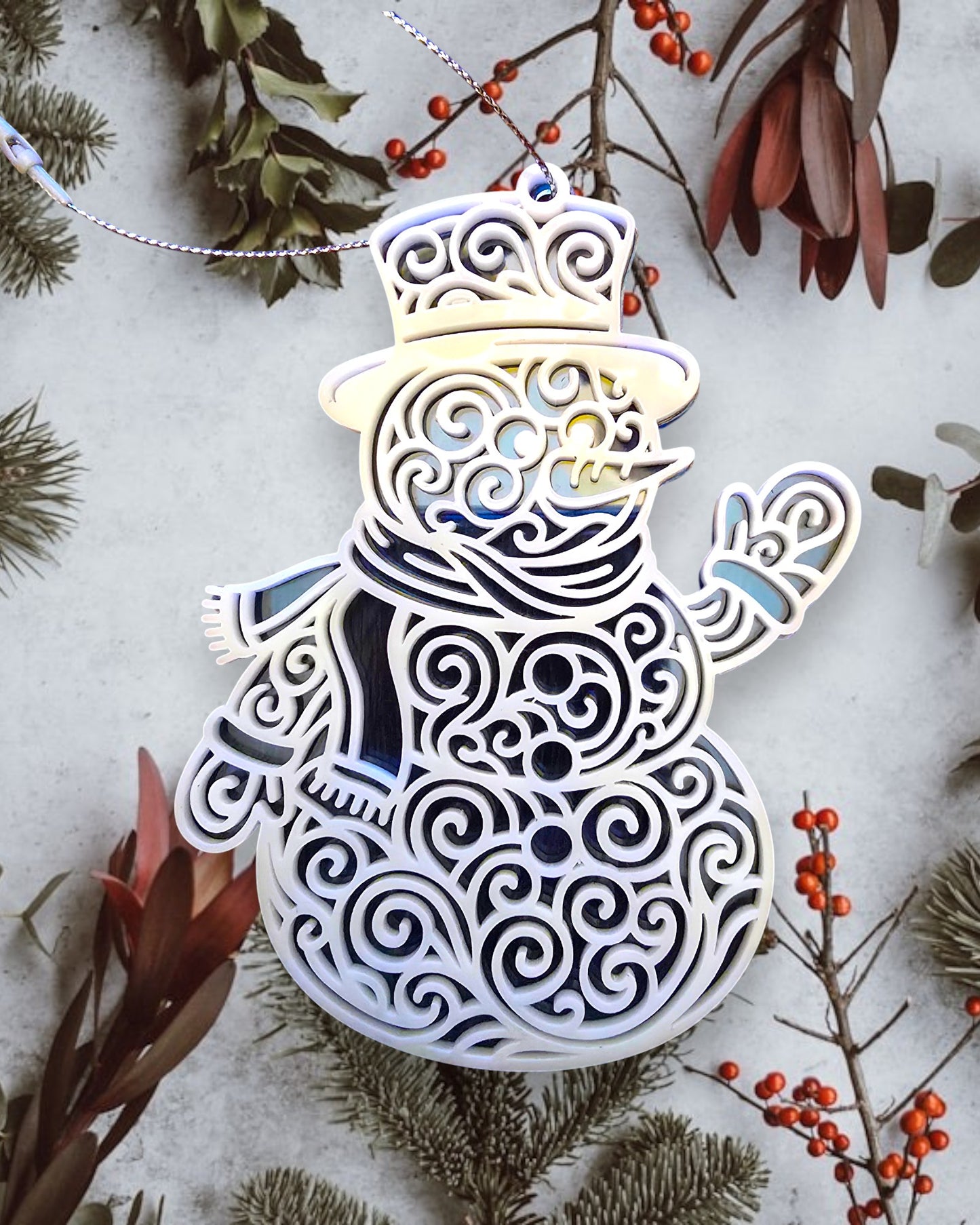 Snowman Ornament (Blue and White Acrylic)